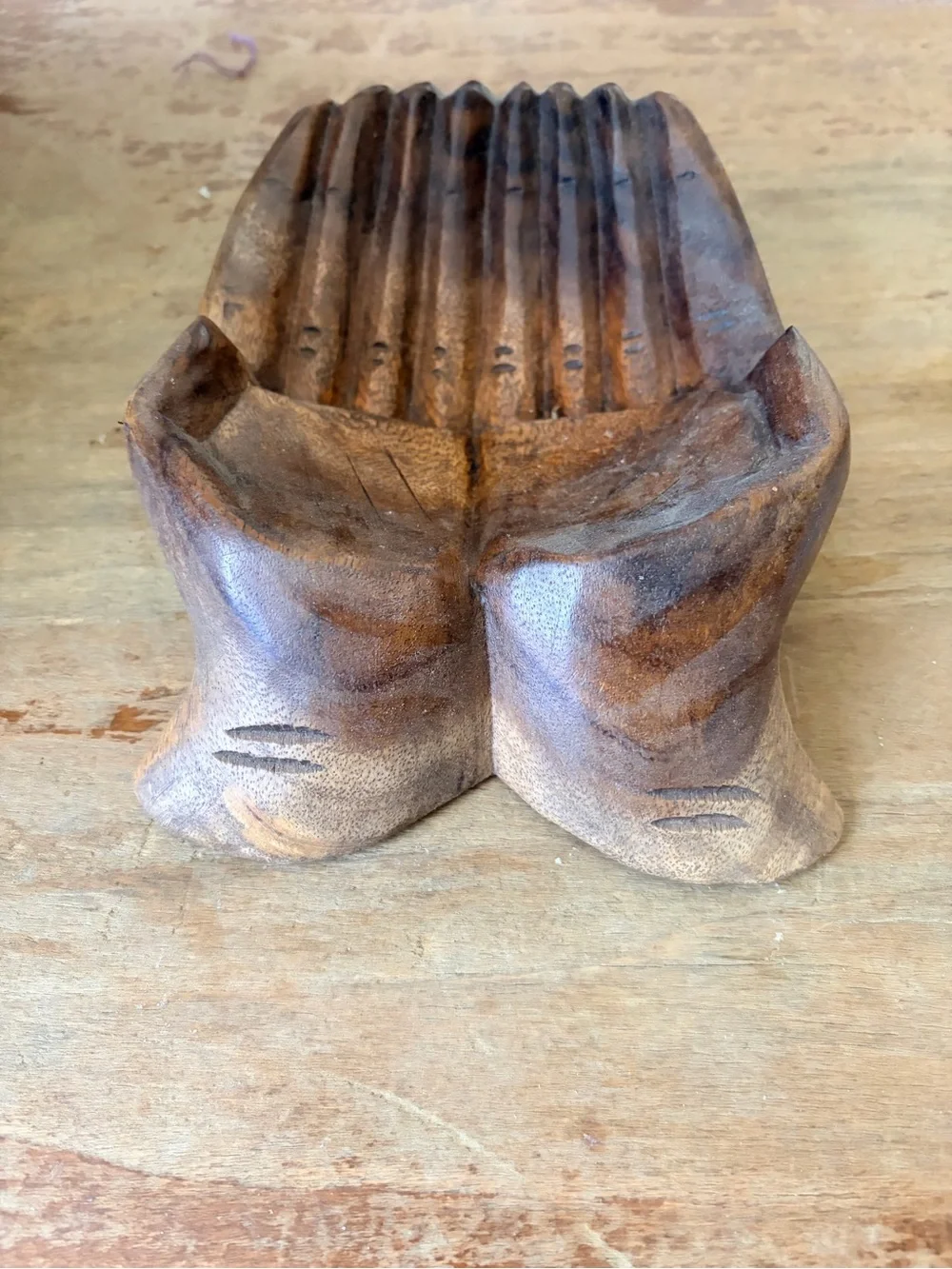 Hand Carved Wooden Cupped Hands Trinket Bowl Sculpture 8”